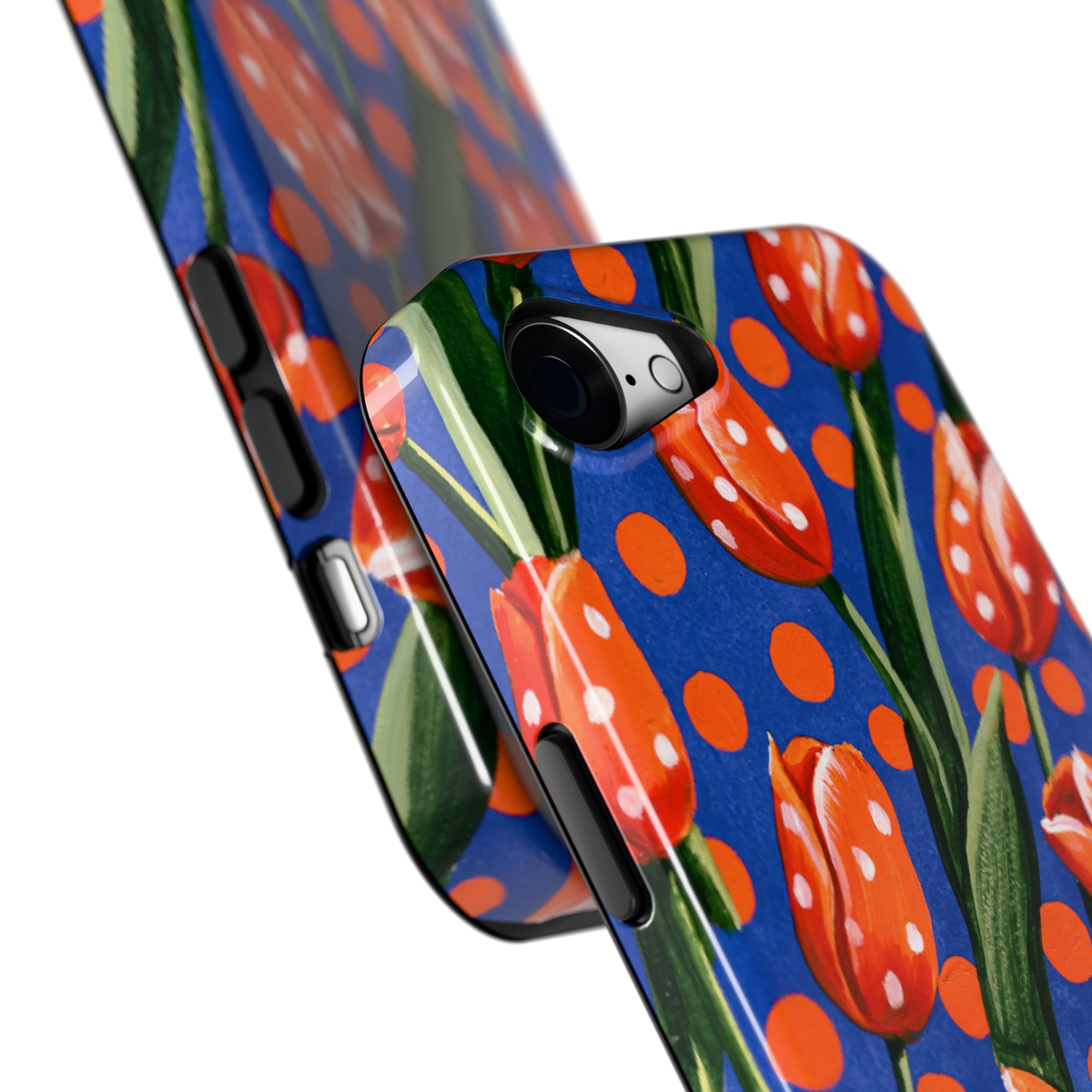 Tulpen met stippen hoesje voor iPhone 16e, close-up