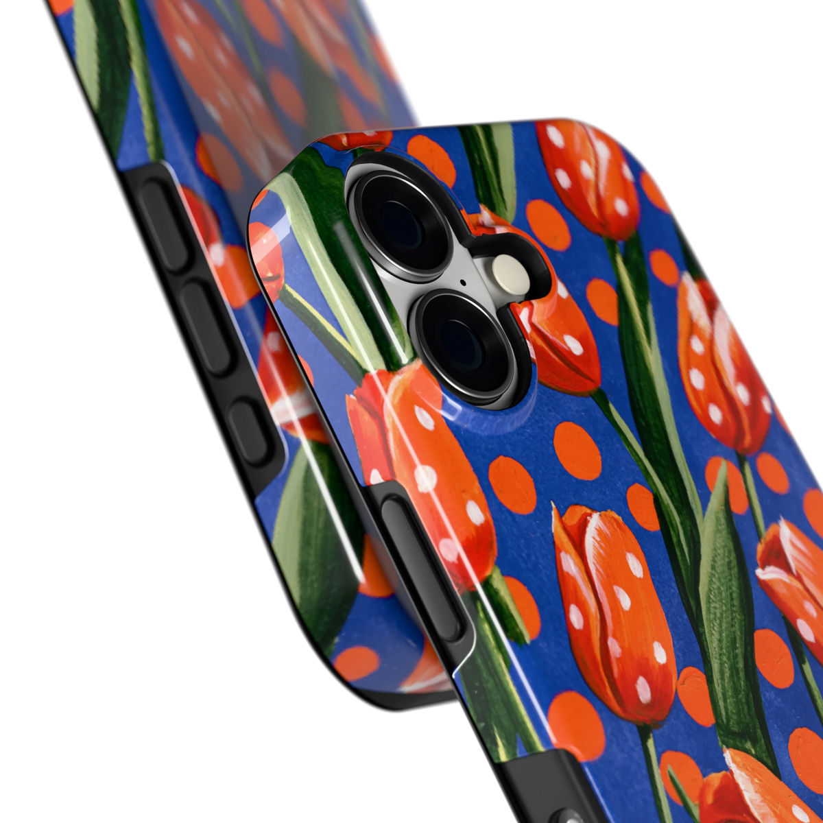 Tulpen met stippen hoesje voor iPhone 17, close-up