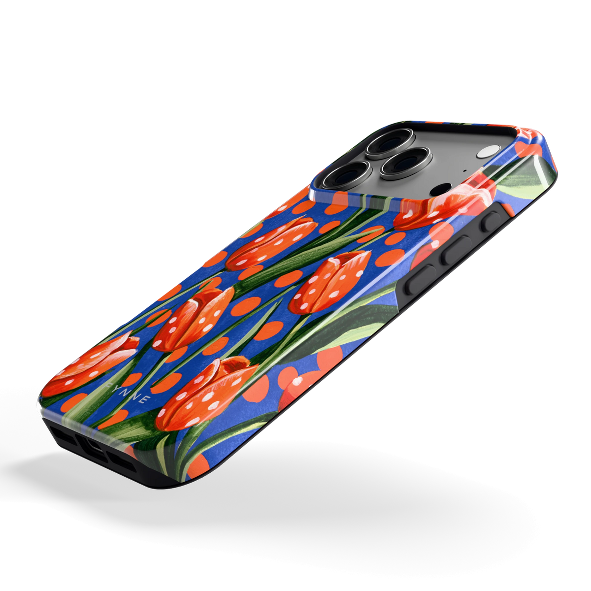 Tulpen met stippen hoesje voor iPhone 17 Pro, schuin