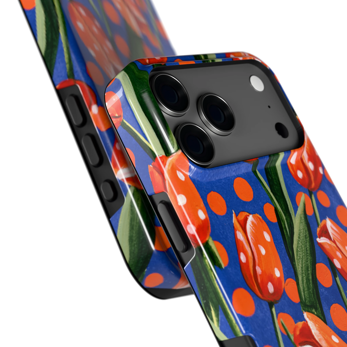 Tulpen met stippen hoesje voor iPhone 17 Pro Max, close-up