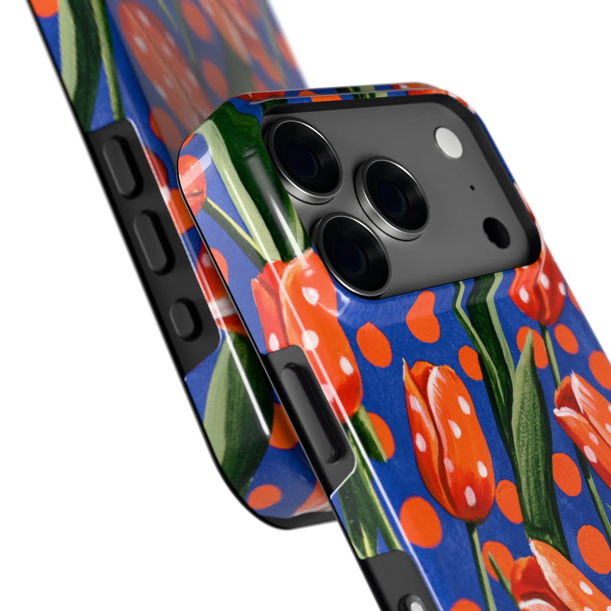 Tulpen met stippen hoesje voor iPhone 18 Pro, close-up