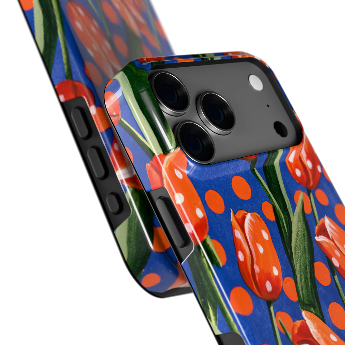 Tulpen met stippen hoesje voor iPhone 18 Pro Max, close-up