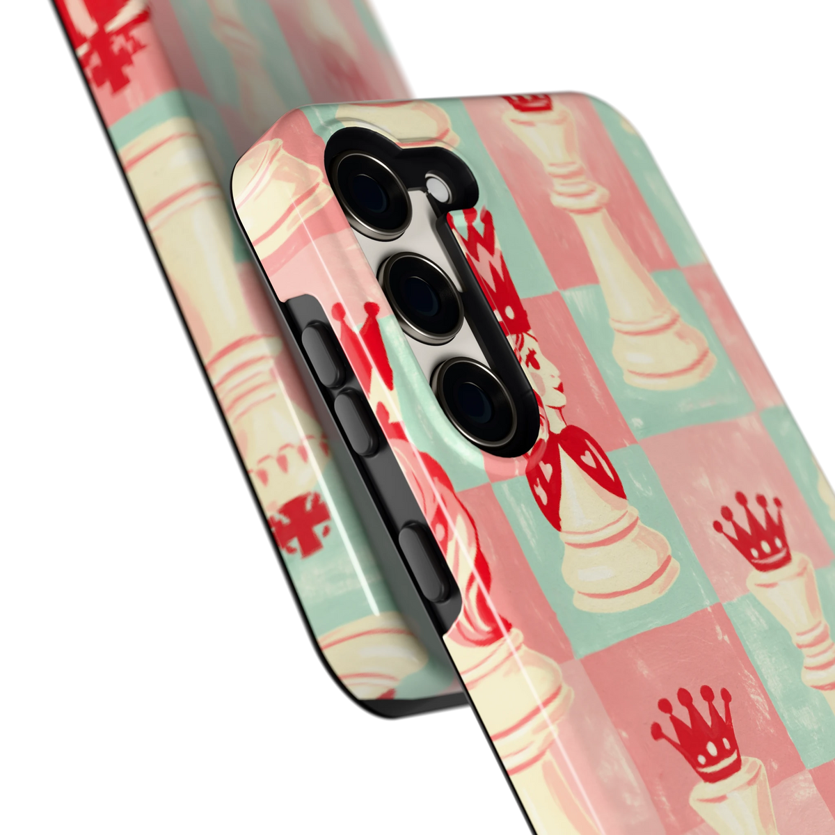 Pastel Schaakspel hoesje voor Galaxy S23+, close-up