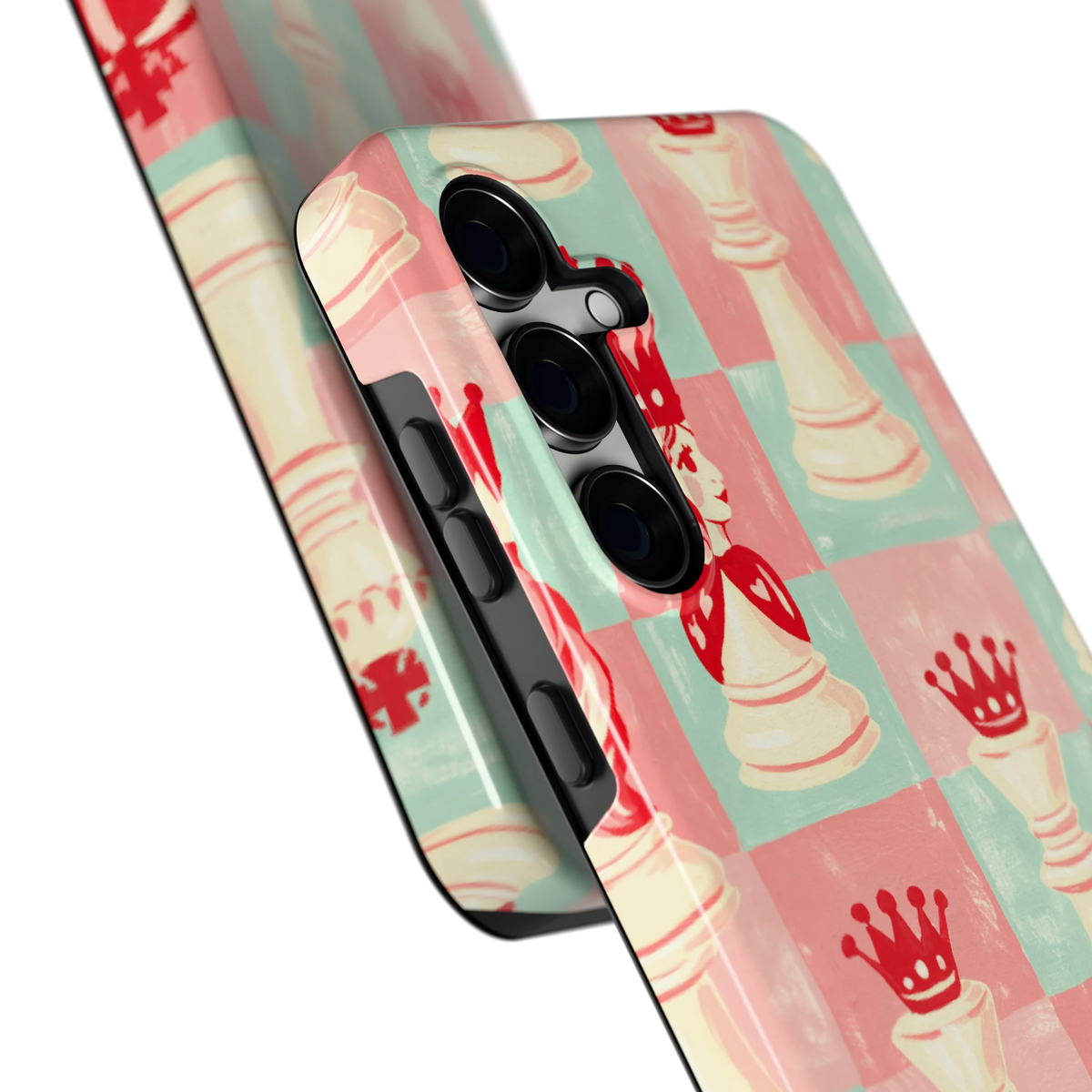 Pastel Schaakspel hoesje voor Galaxy S24 FE, close-up