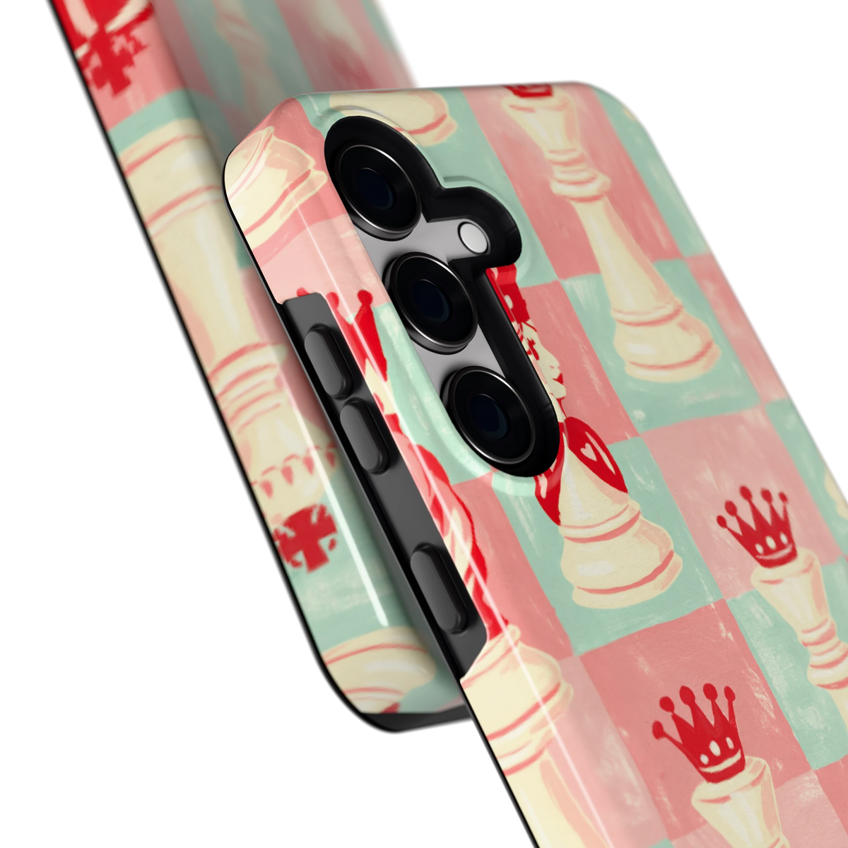 Pastel Schaakspel hoesje voor Galaxy S24, close-up