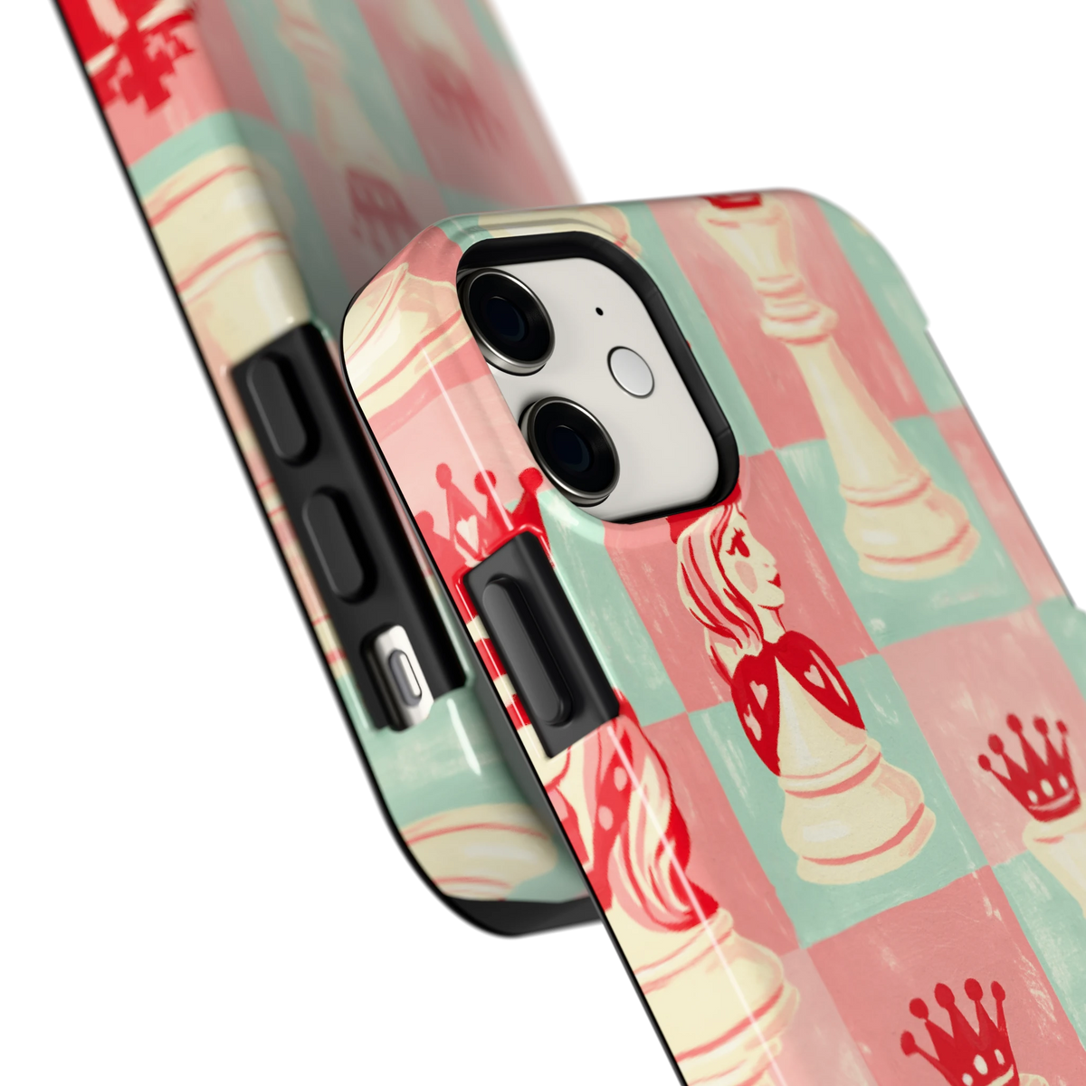 Pastel Schaakspel hoesje voor iPhone 11, close-up