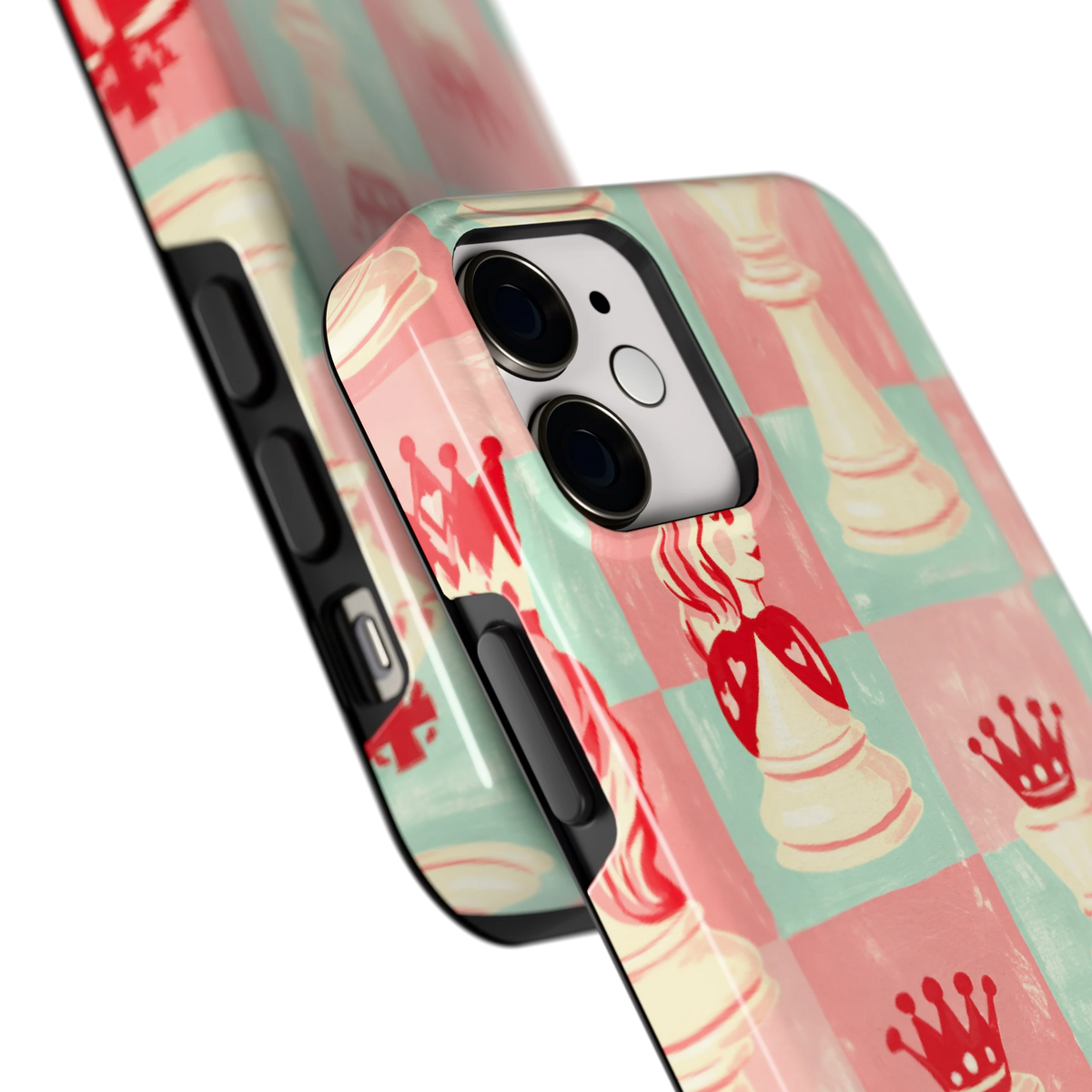 Pastel Schaakspel hoesje voor iPhone 12 mini, close-up