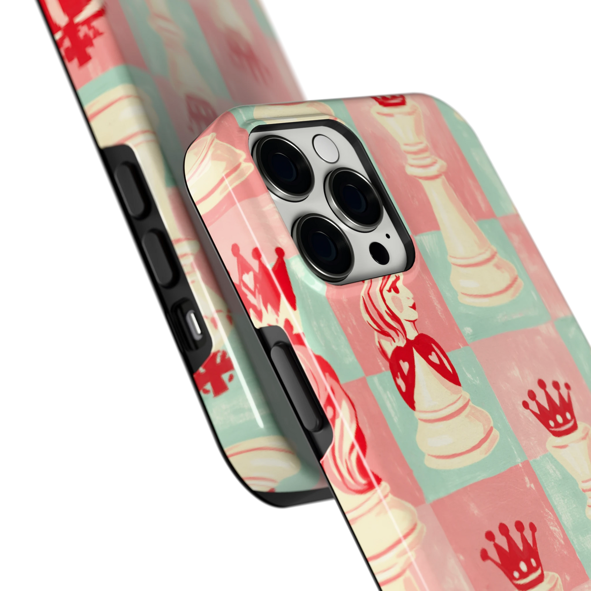 Pastel Schaakspel hoesje voor iPhone 12 Pro Max, close-up