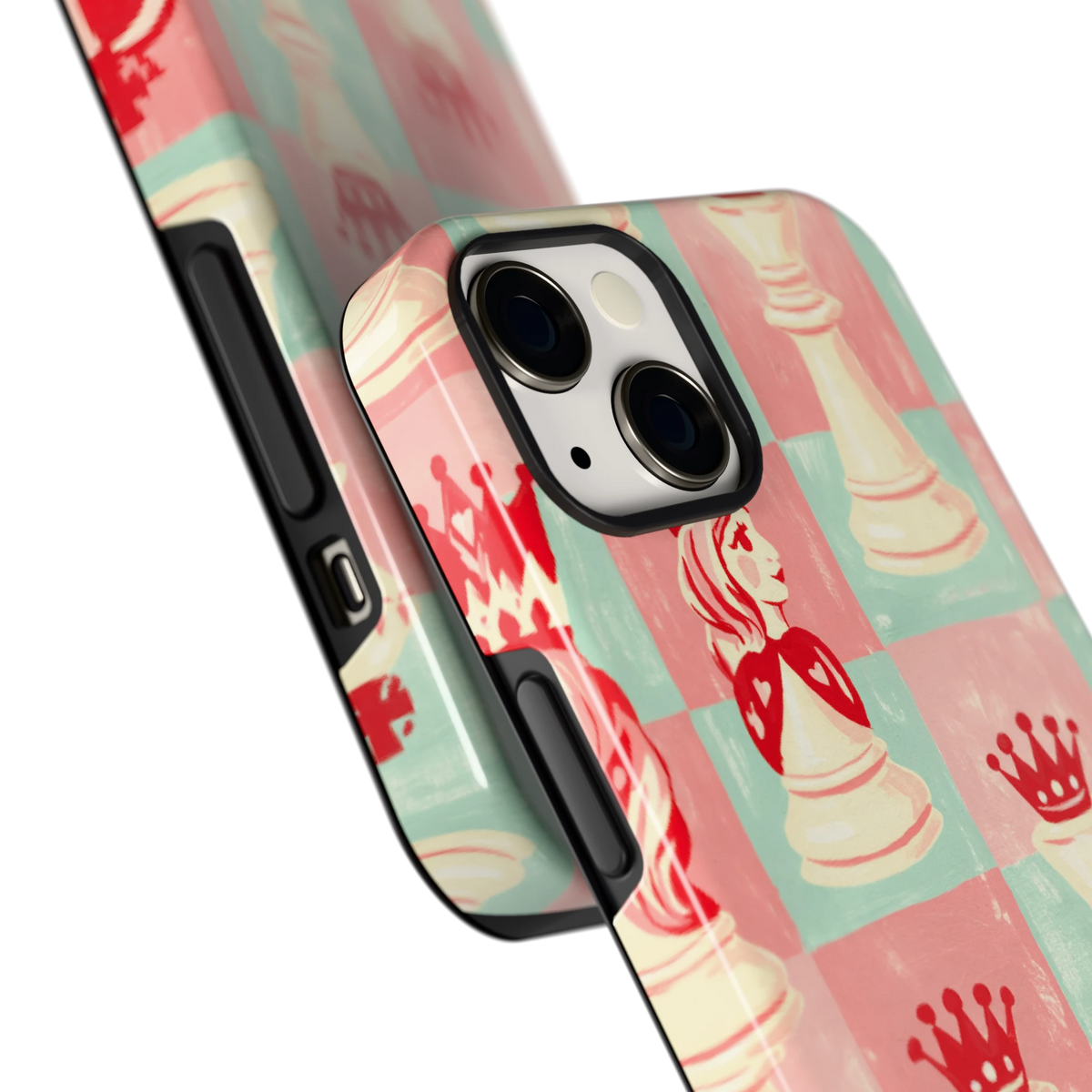 Pastel Schaakspel hoesje voor iPhone 13, close-up