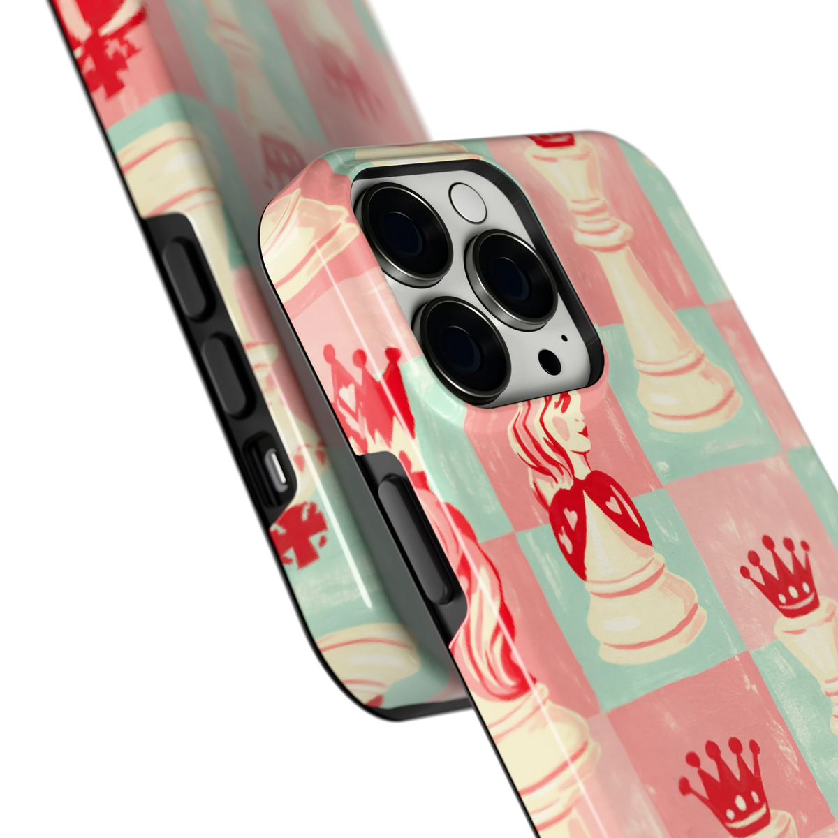Pastel Schaakspel hoesje voor iPhone 13 Pro Max, close-up