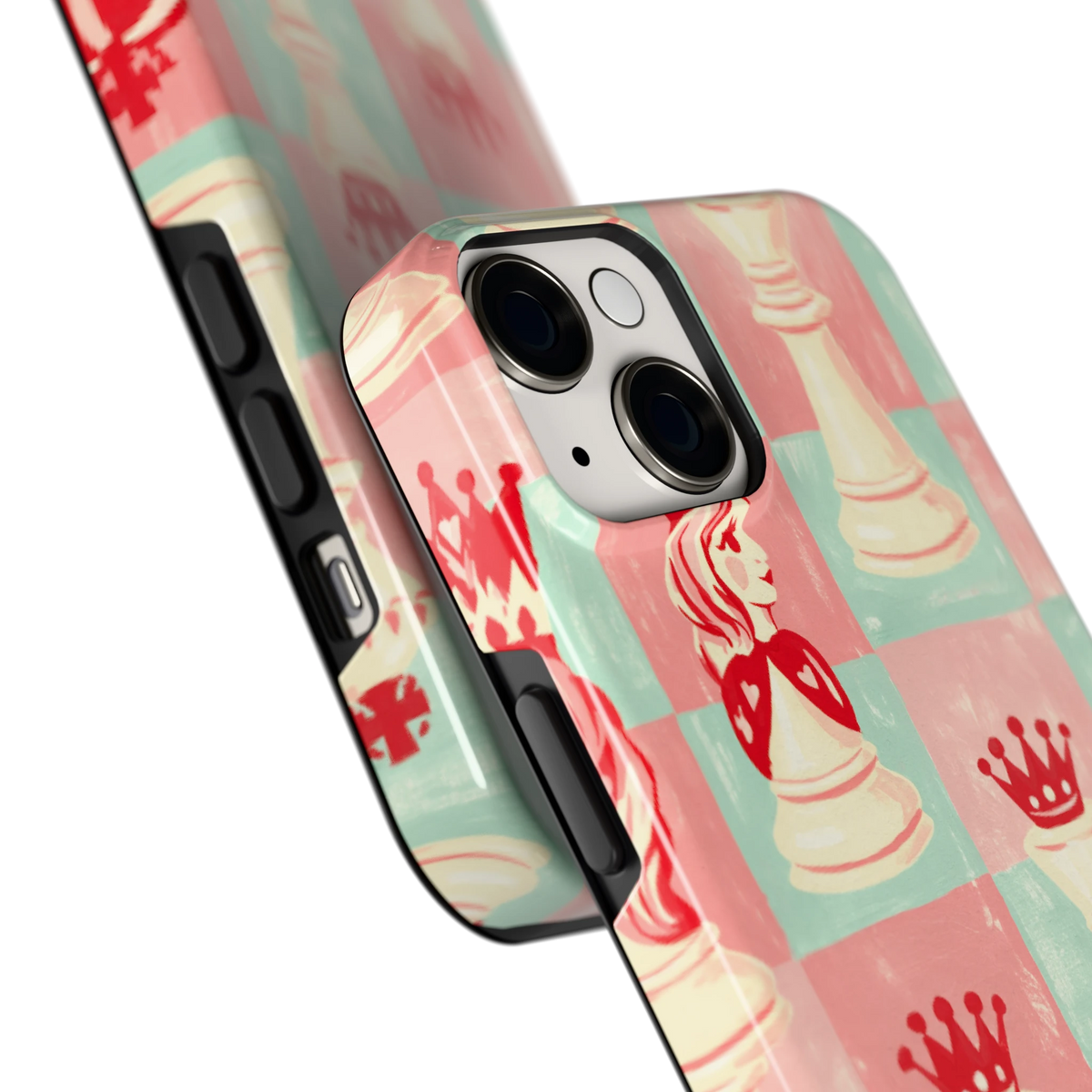 Pastel Schaakspel hoesje voor iPhone 14, close-up