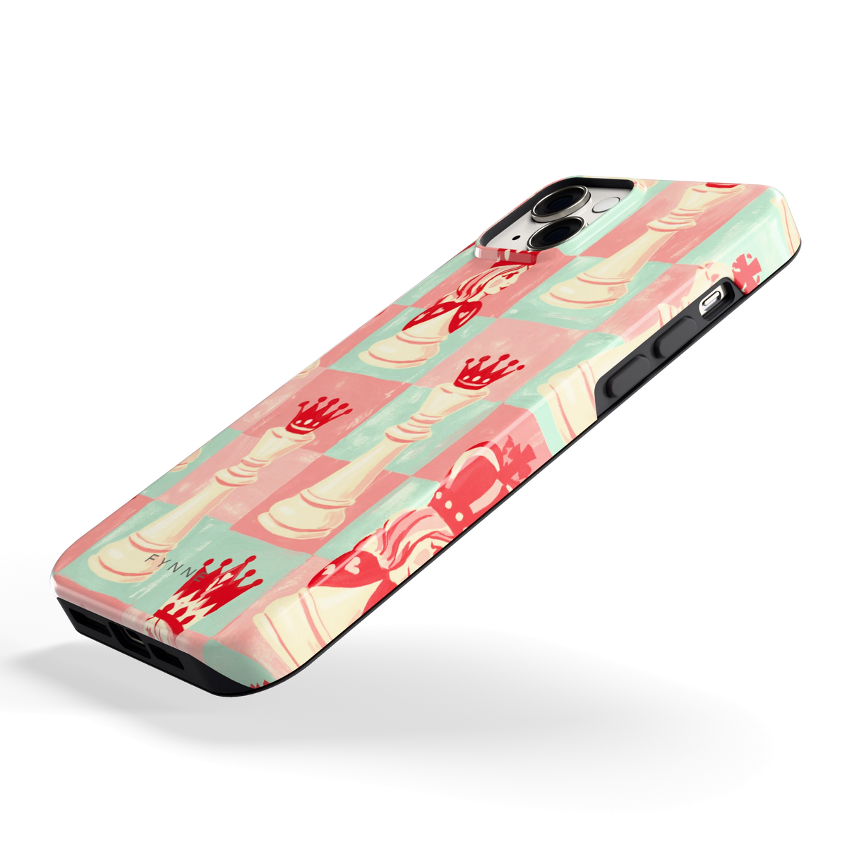 Pastel Schaakspel hoesje voor iPhone 14 Plus, schuin