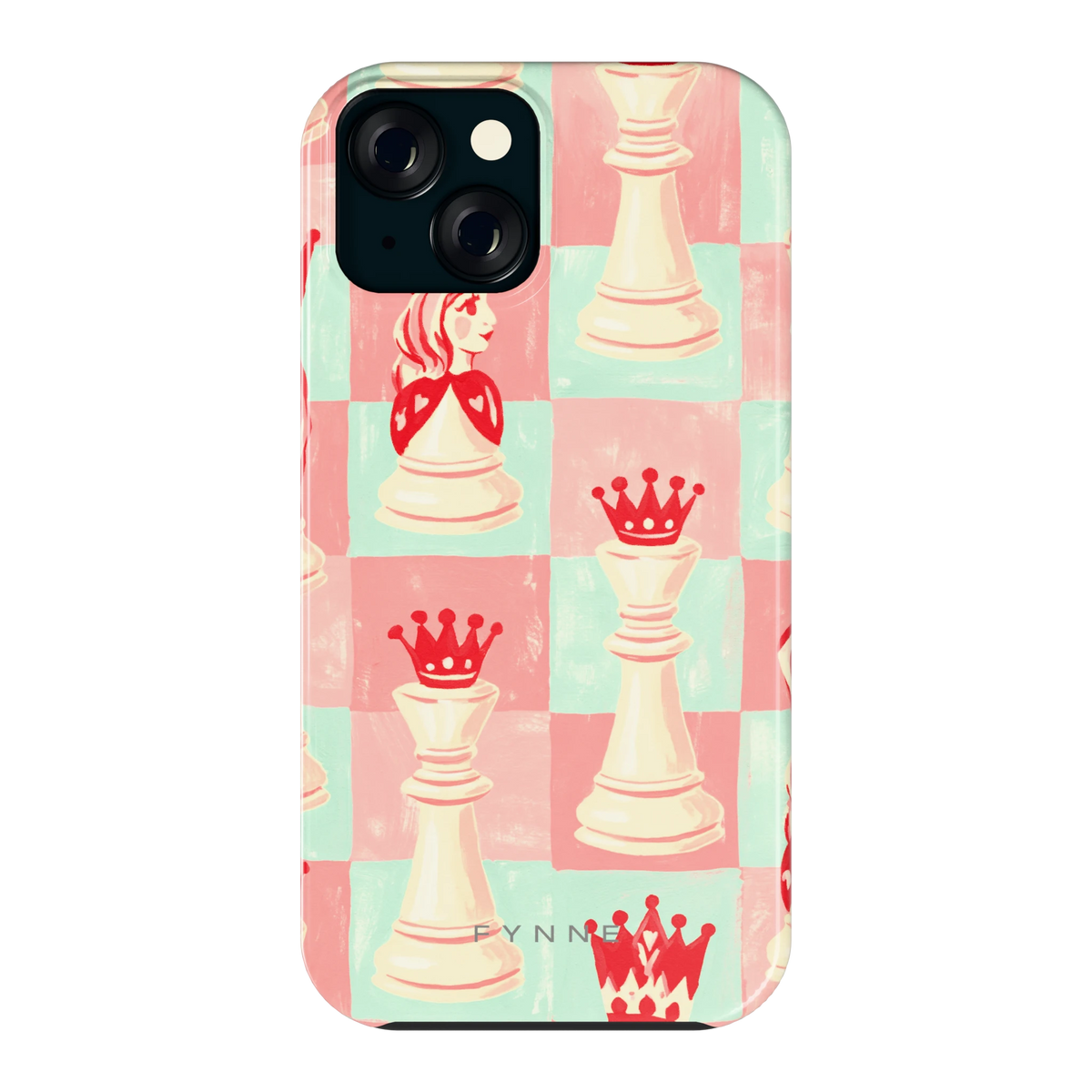 Pastel Schaakspel hoesje voor iPhone 15, achterkant