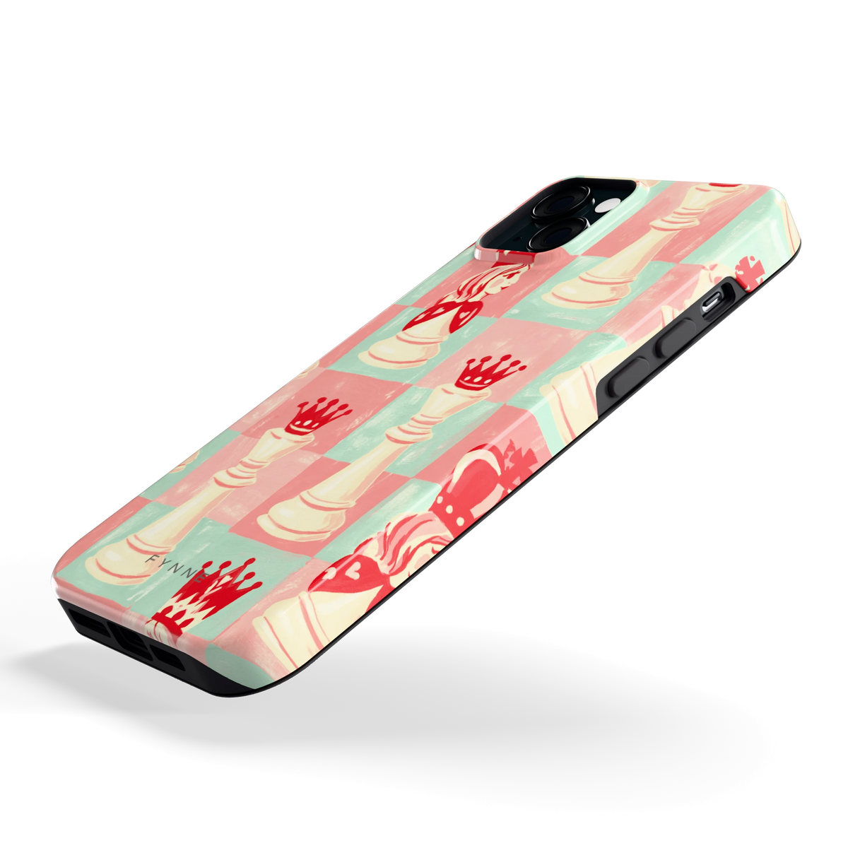 Pastel Schaakspel hoesje voor iPhone 15 Plus, schuin