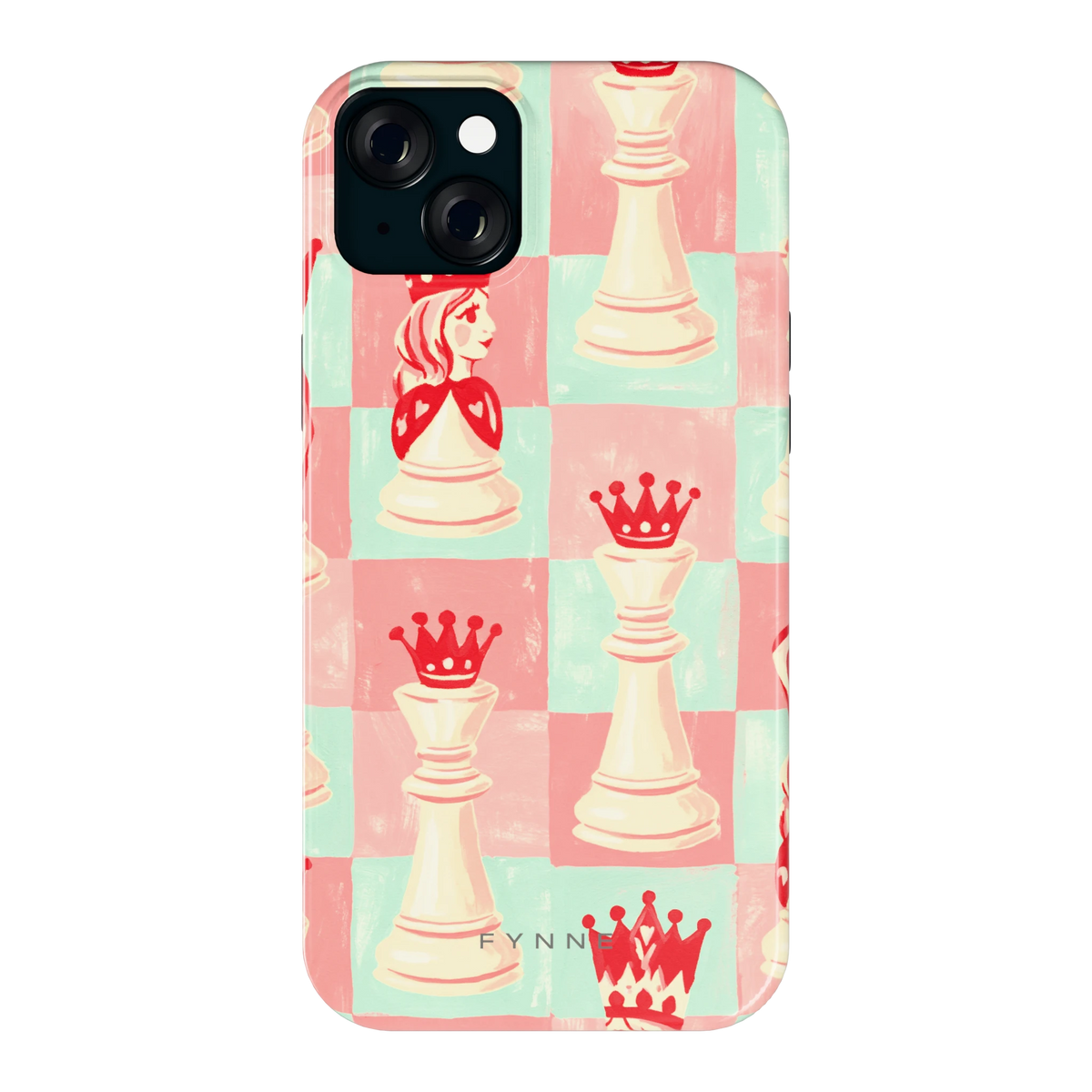 Pastel Schaakspel hoesje voor iPhone 15 Plus, achterkant