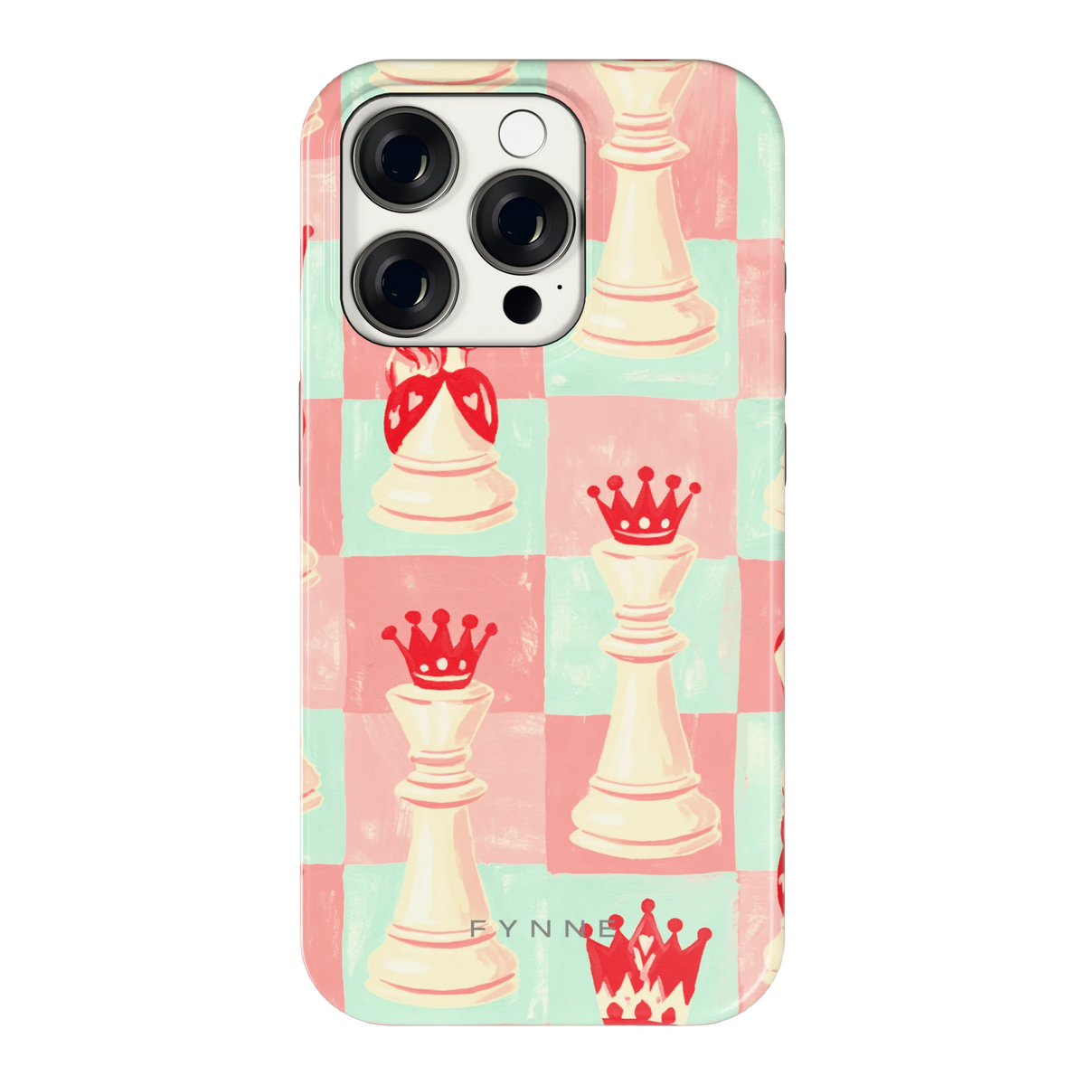 Pastel Schaakspel hoesje voor iPhone 15 Pro, achterkant