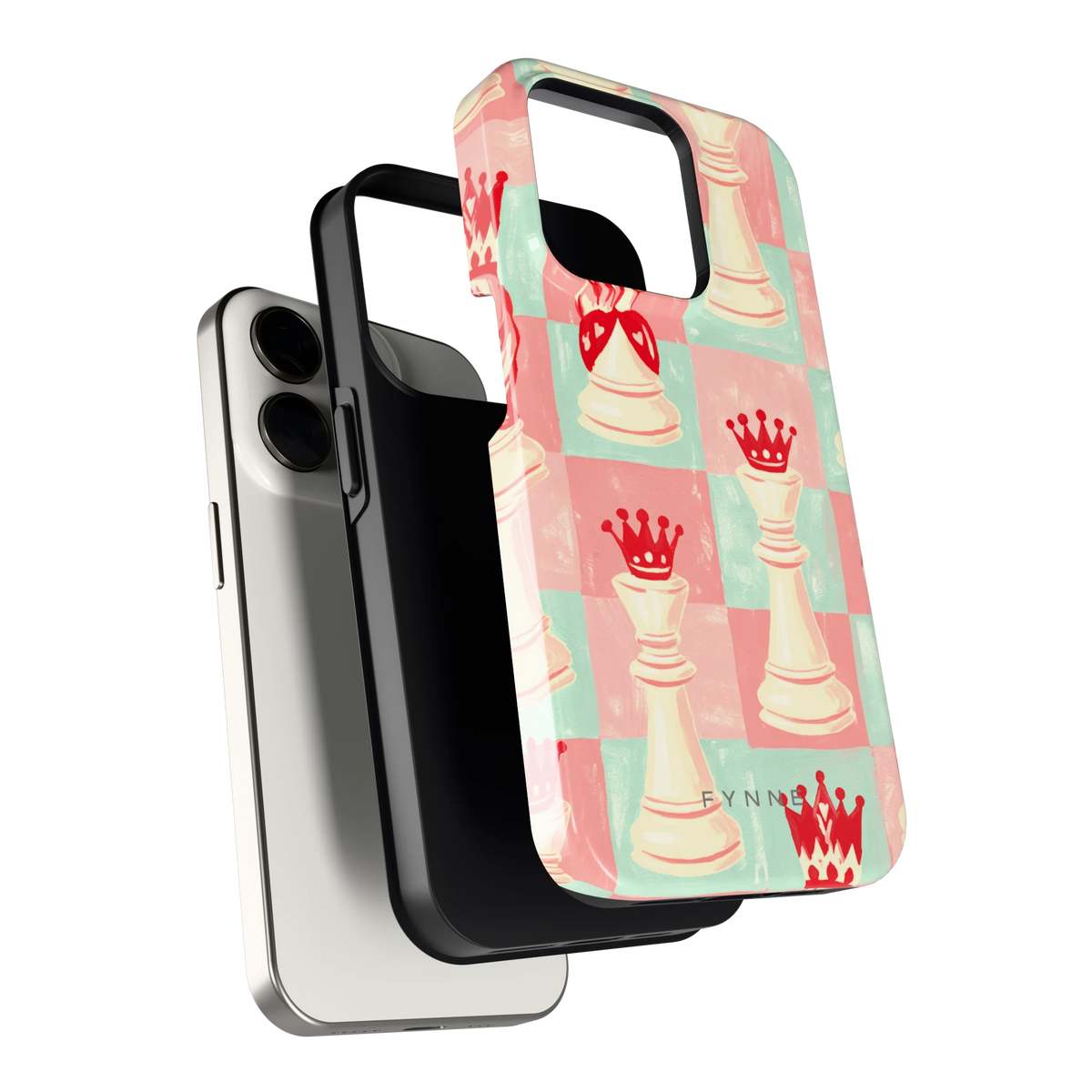 Pastel Schaakspel hoesje voor iPhone 15 Pro, los van de telefoon