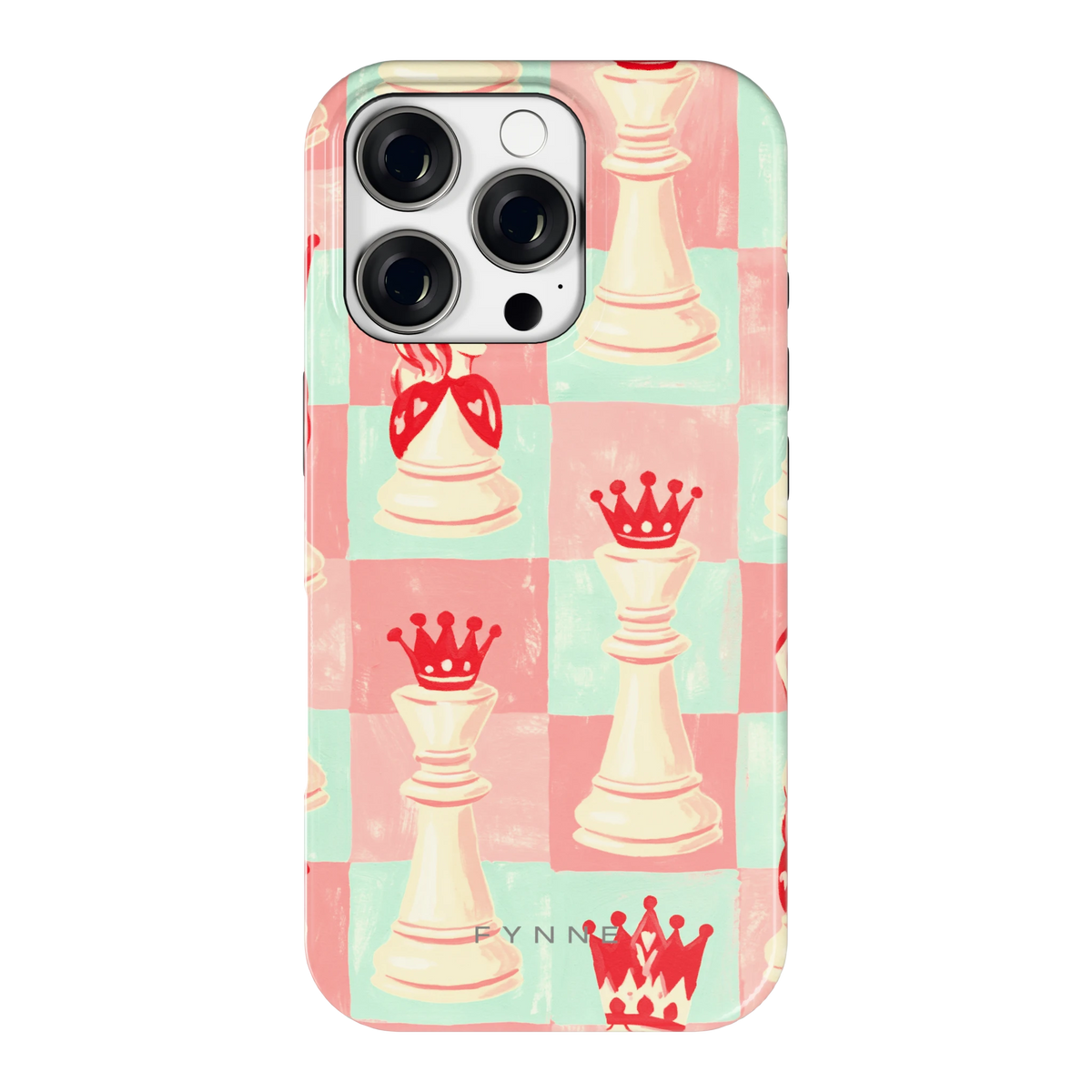 Pastel Schaakspel hoesje voor iPhone 16 Pro, achterkant