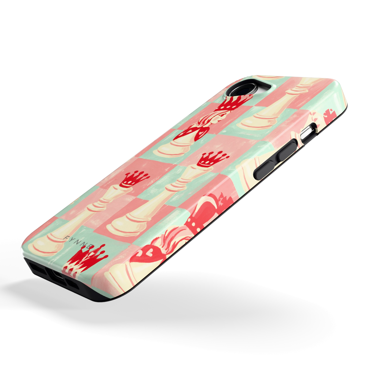 Pastel Schaakspel hoesje voor iPhone 16e, schuin