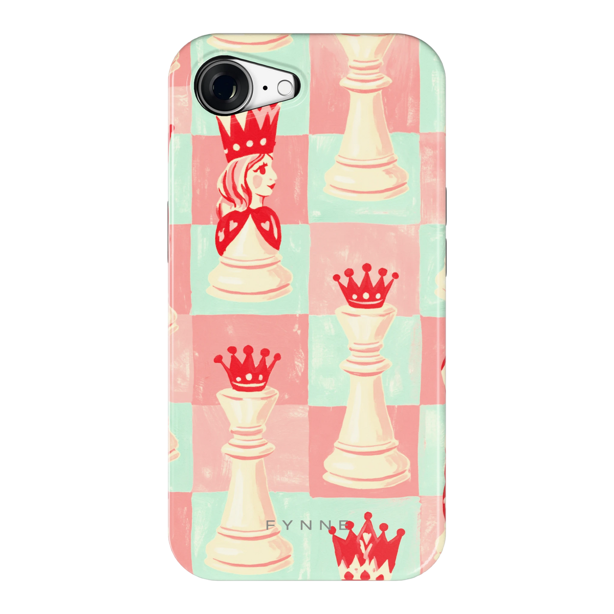 Pastel Schaakspel hoesje voor iPhone 16e, achterkant