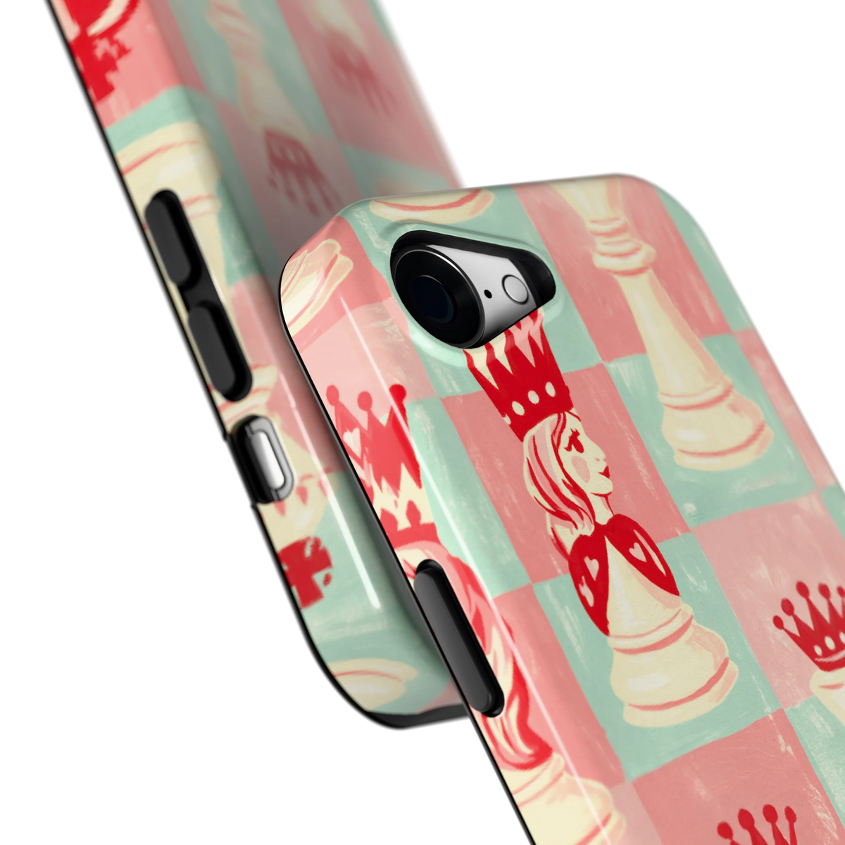 Pastel Schaakspel hoesje voor iPhone 16e, close-up