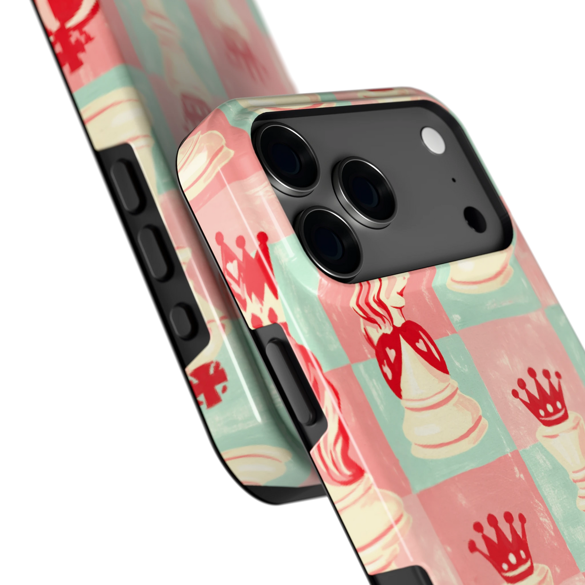 Pastel Schaakspel hoesje voor iPhone 17 Pro Max, close-up