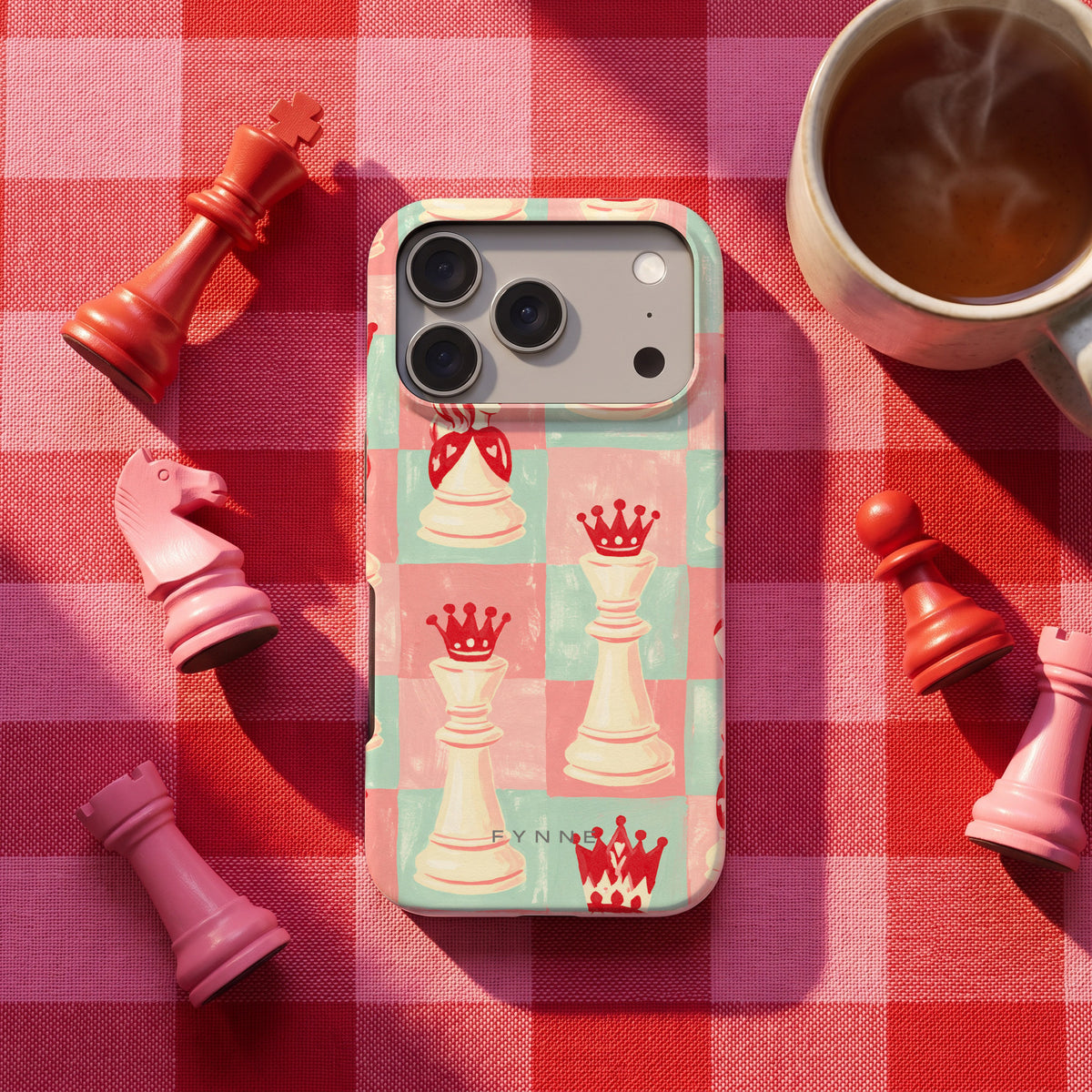 Pastel Schaakspel hoesje op een iPhone 17 Pro, uit The Chess Collection