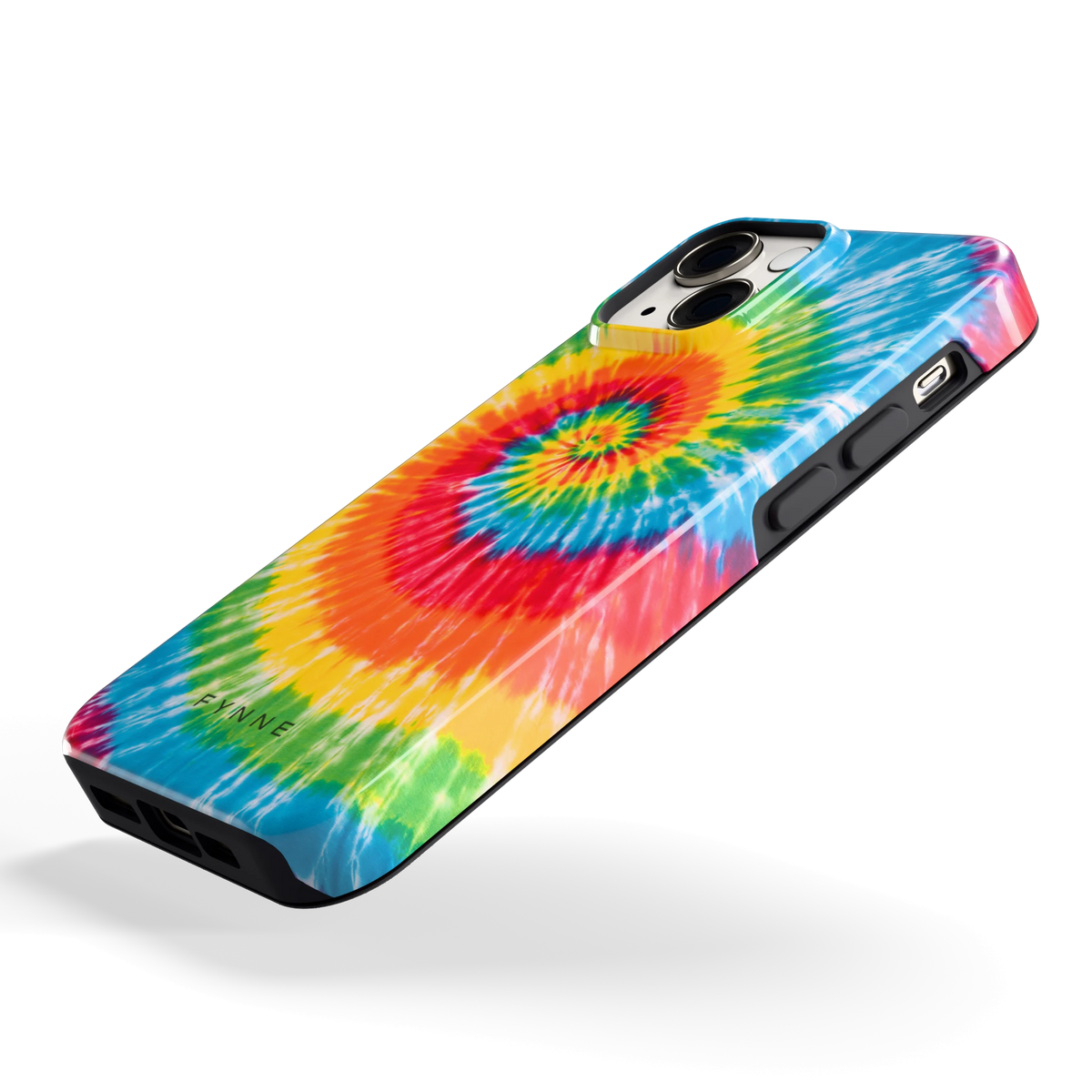 Regenboogspiraal hoesje voor iPhone 13 mini, schuin