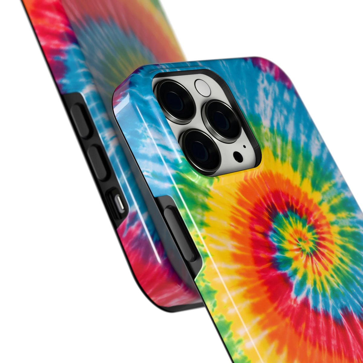 Regenboogspiraal hoesje voor iPhone 13 Pro Max, close-up