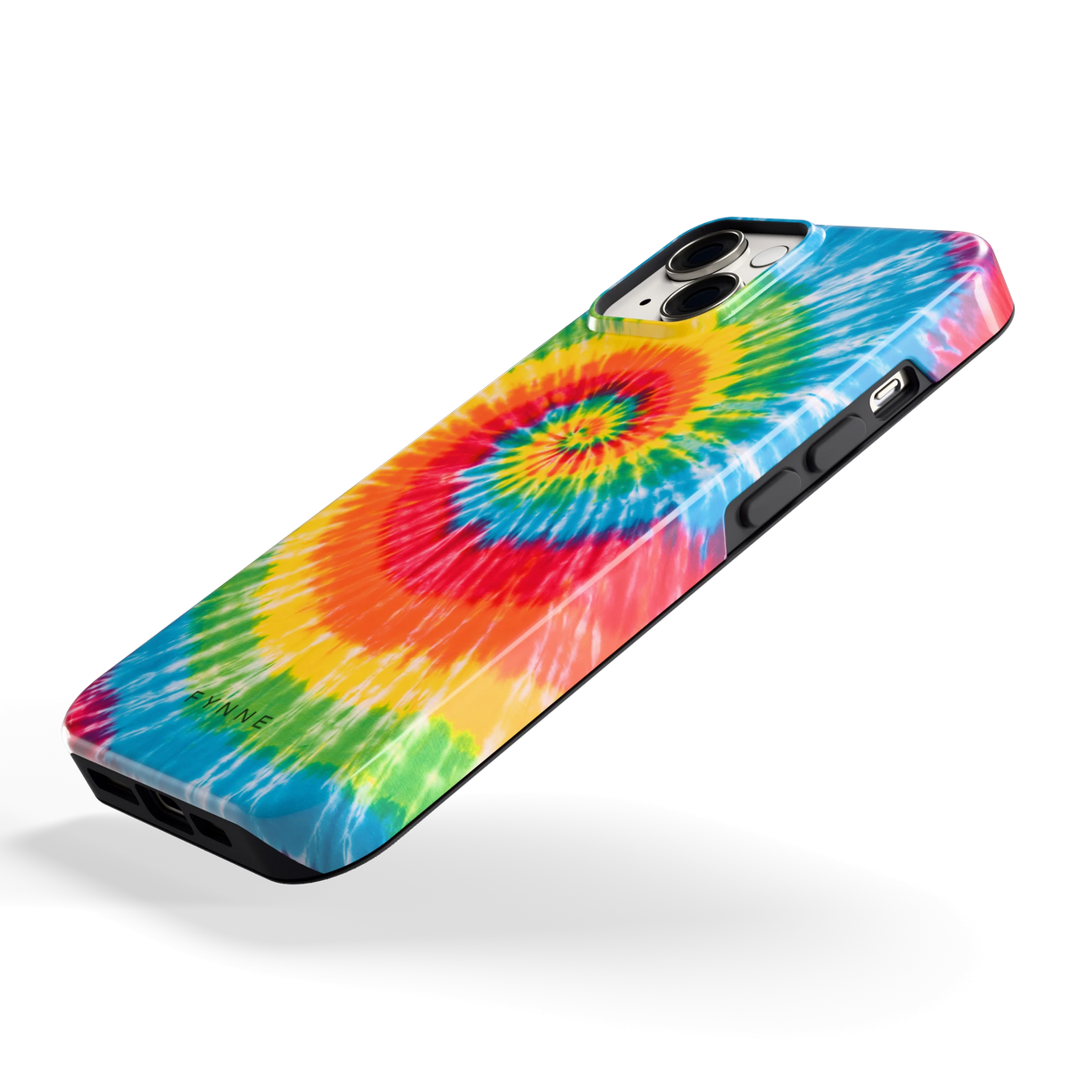 Regenboogspiraal hoesje voor iPhone 14, schuin