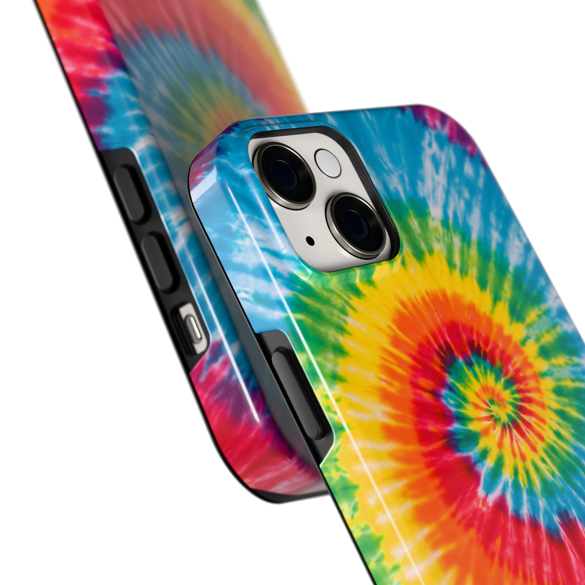 Regenboogspiraal hoesje voor iPhone 14 Plus, close-up