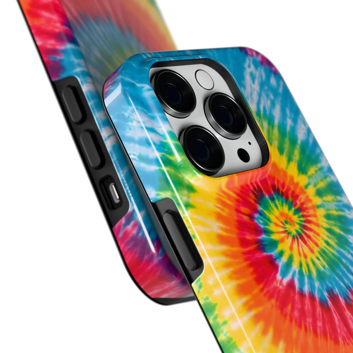 Regenboogspiraal hoesje voor iPhone 14 Pro, close-up