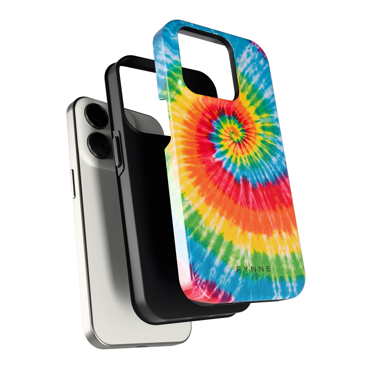 Regenboogspiraal hoesje voor iPhone 15 Pro, los van de telefoon