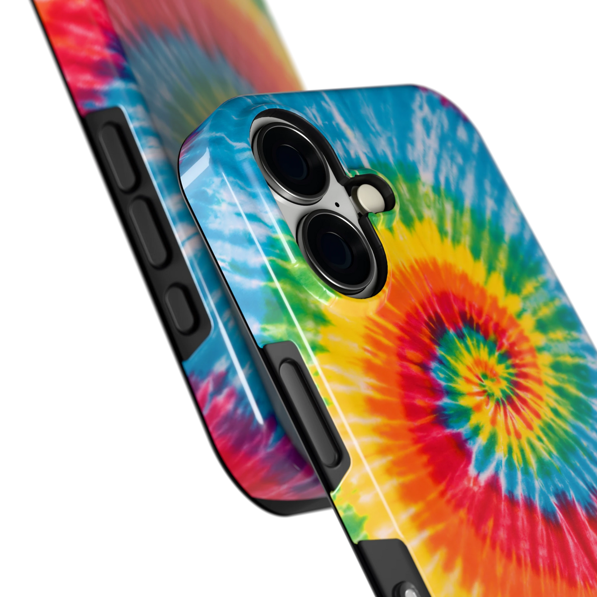 Regenboogspiraal hoesje voor iPhone 16, close-up