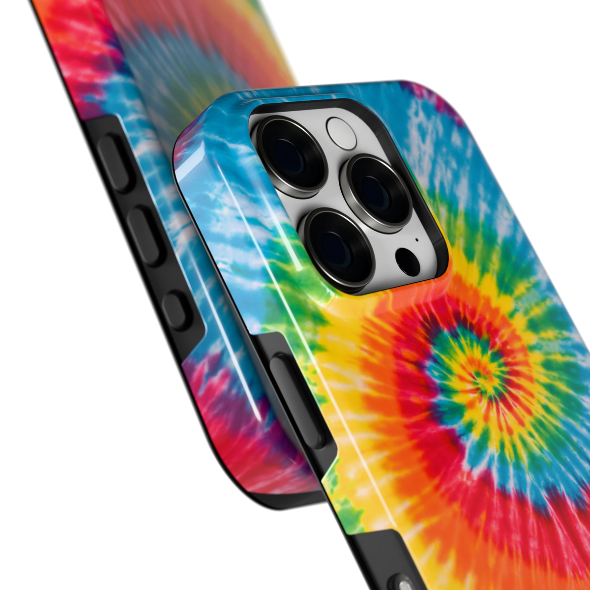 Regenboogspiraal hoesje voor iPhone 16 Pro, close-up