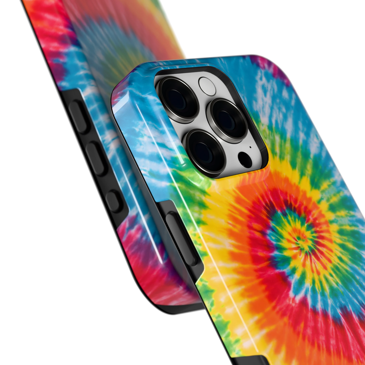 Regenboogspiraal hoesje voor iPhone 16 Pro Max, close-up