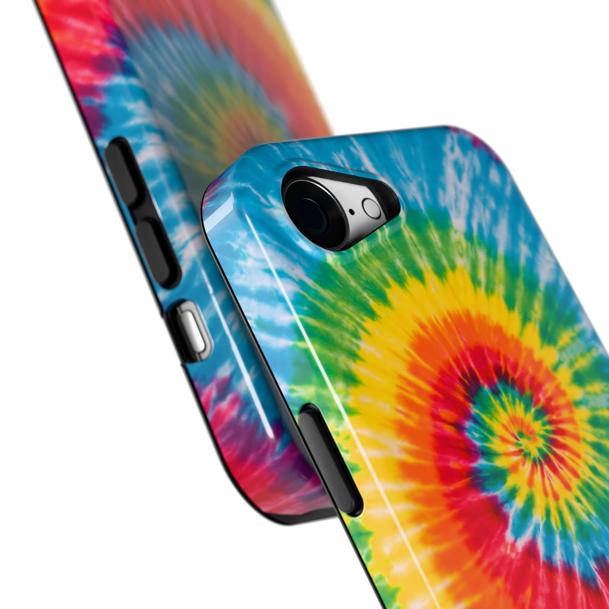 Regenboogspiraal hoesje voor iPhone 16e, close-up