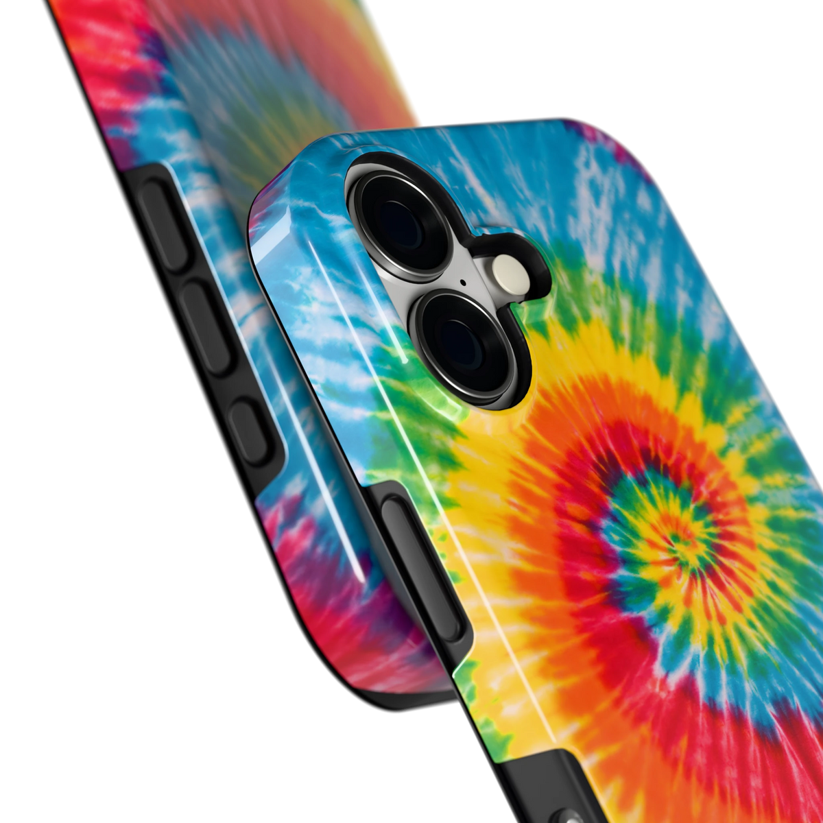 Regenboogspiraal hoesje voor iPhone 17, close-up