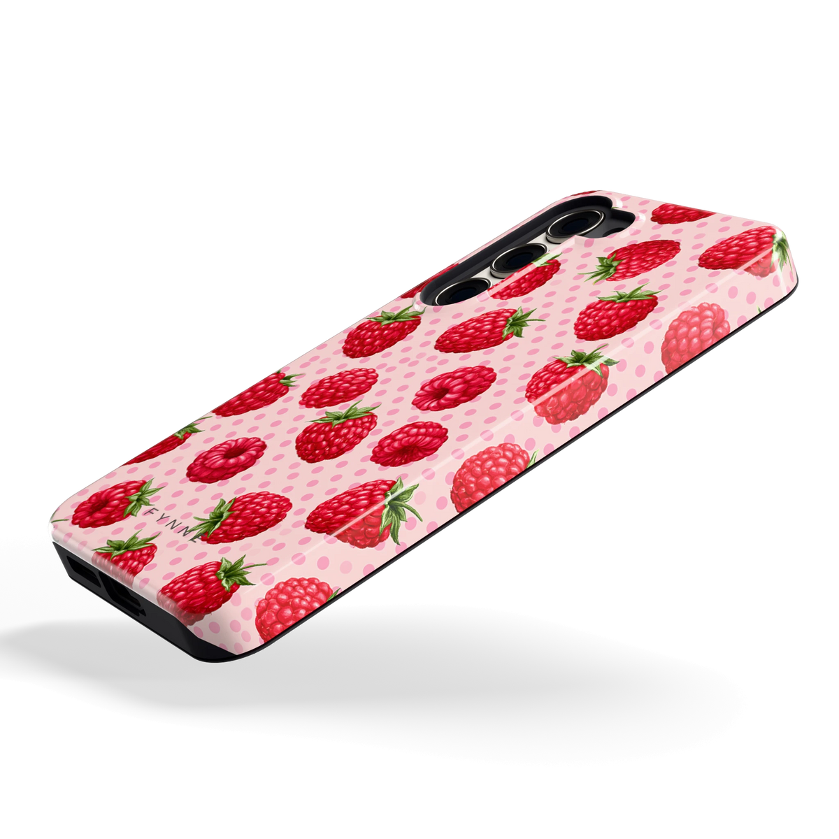 Frambozen Stippen hoesje voor Galaxy S23, schuin