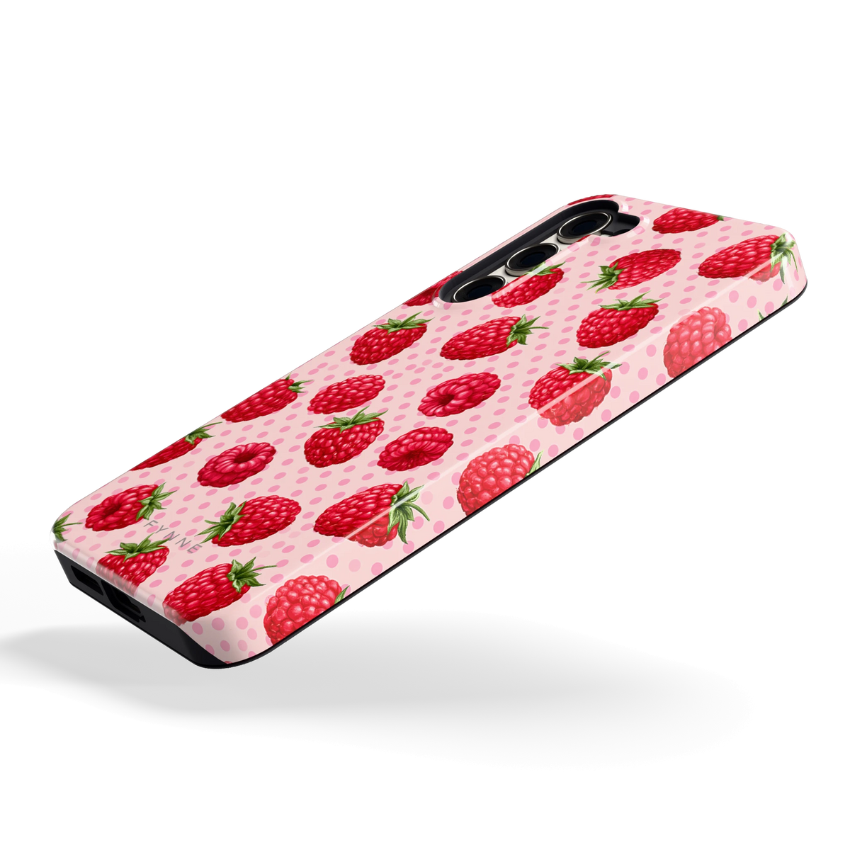 Frambozen Stippen hoesje voor Galaxy S23+, schuin