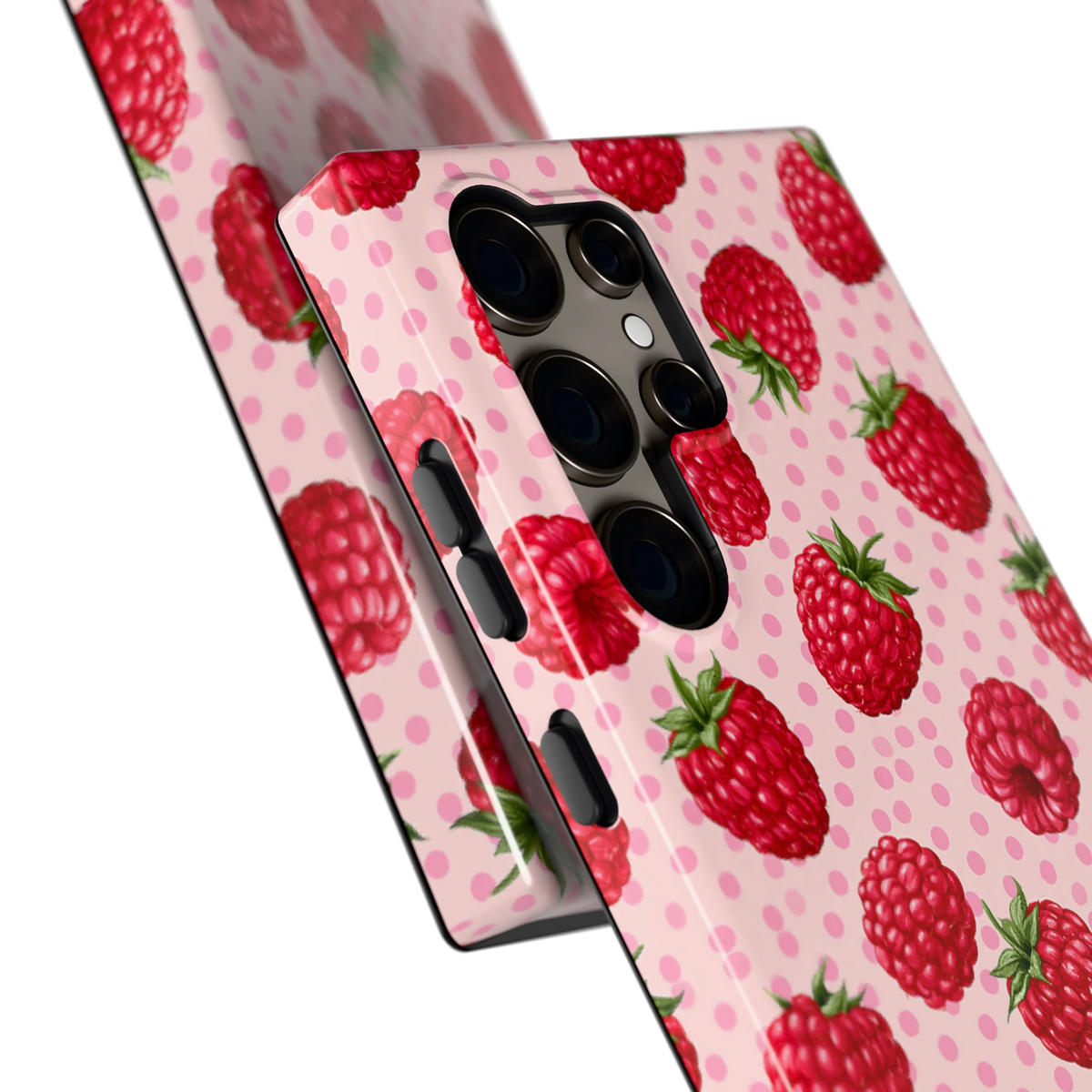 Frambozen Stippen hoesje voor Galaxy S24 Ultra, close-up