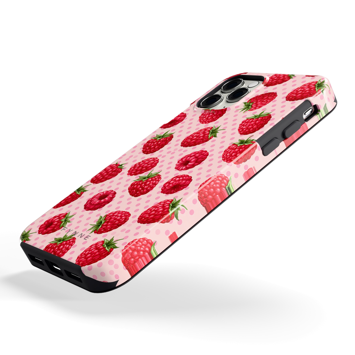 Frambozen Stippen hoesje voor iPhone 11 Pro, schuin