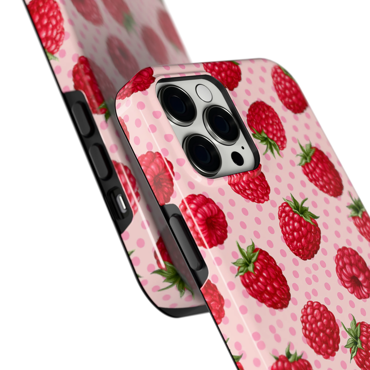 Frambozen Stippen hoesje voor iPhone 12 Pro Max, close-up
