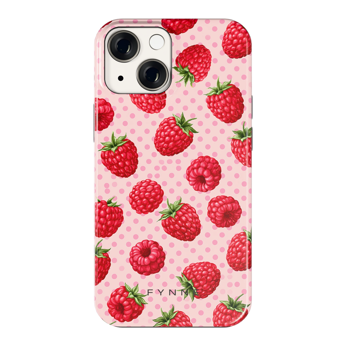 Frambozen Stippen hoesje voor iPhone 13 mini, achterkant