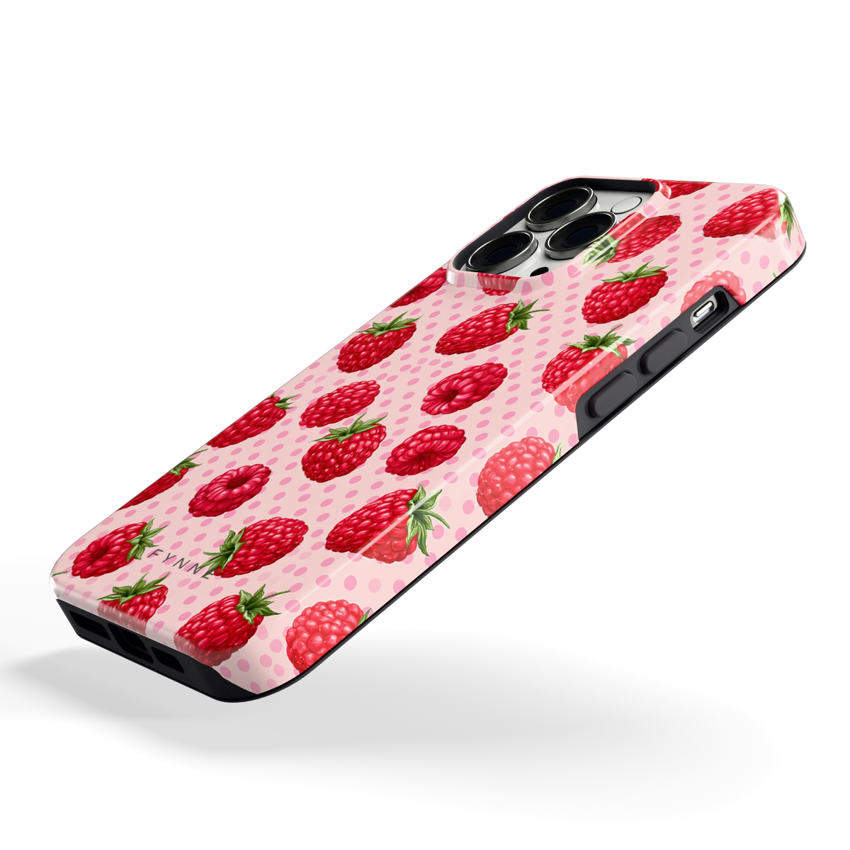 Frambozen Stippen hoesje voor iPhone 13 Pro, schuin