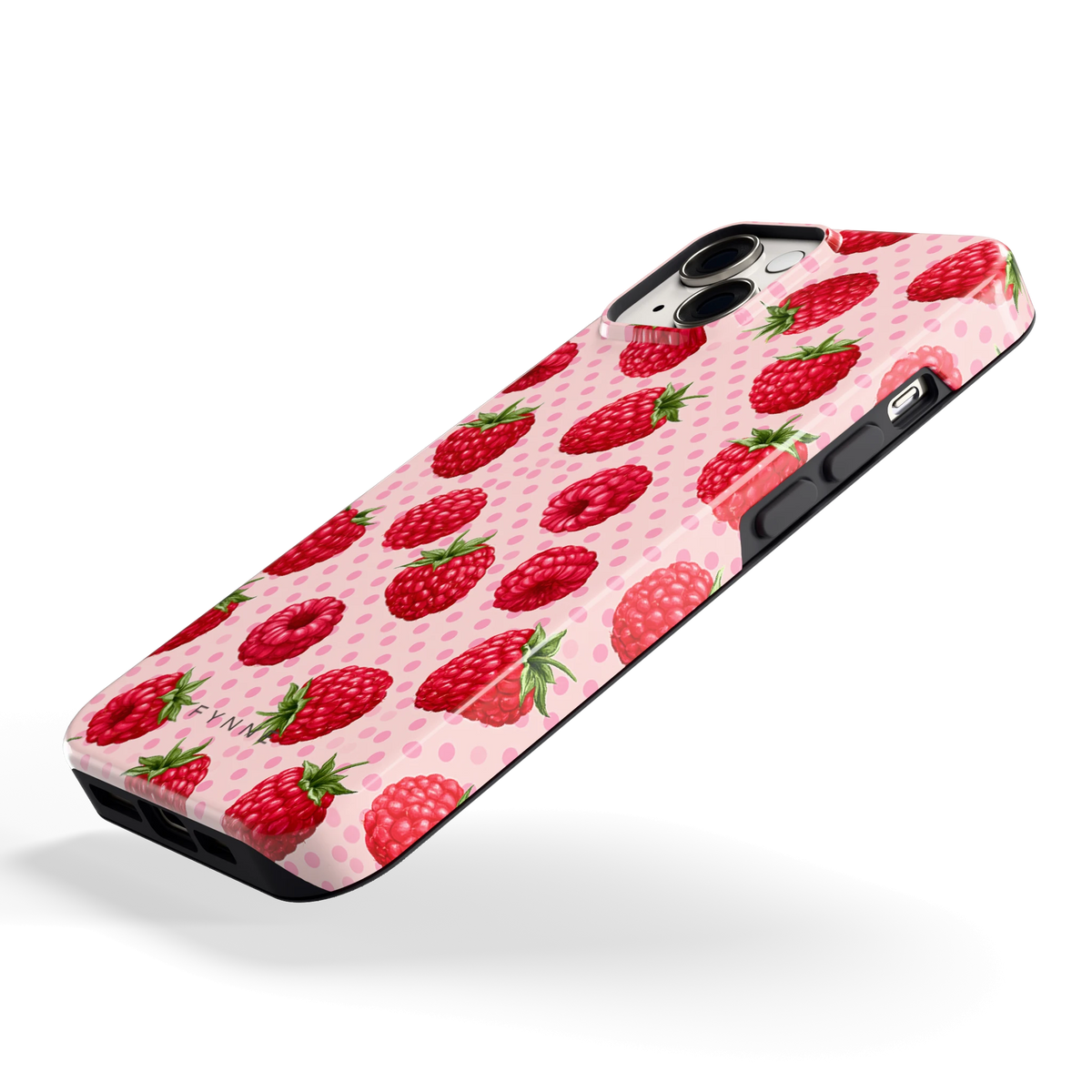 Frambozen Stippen hoesje voor iPhone 14, schuin