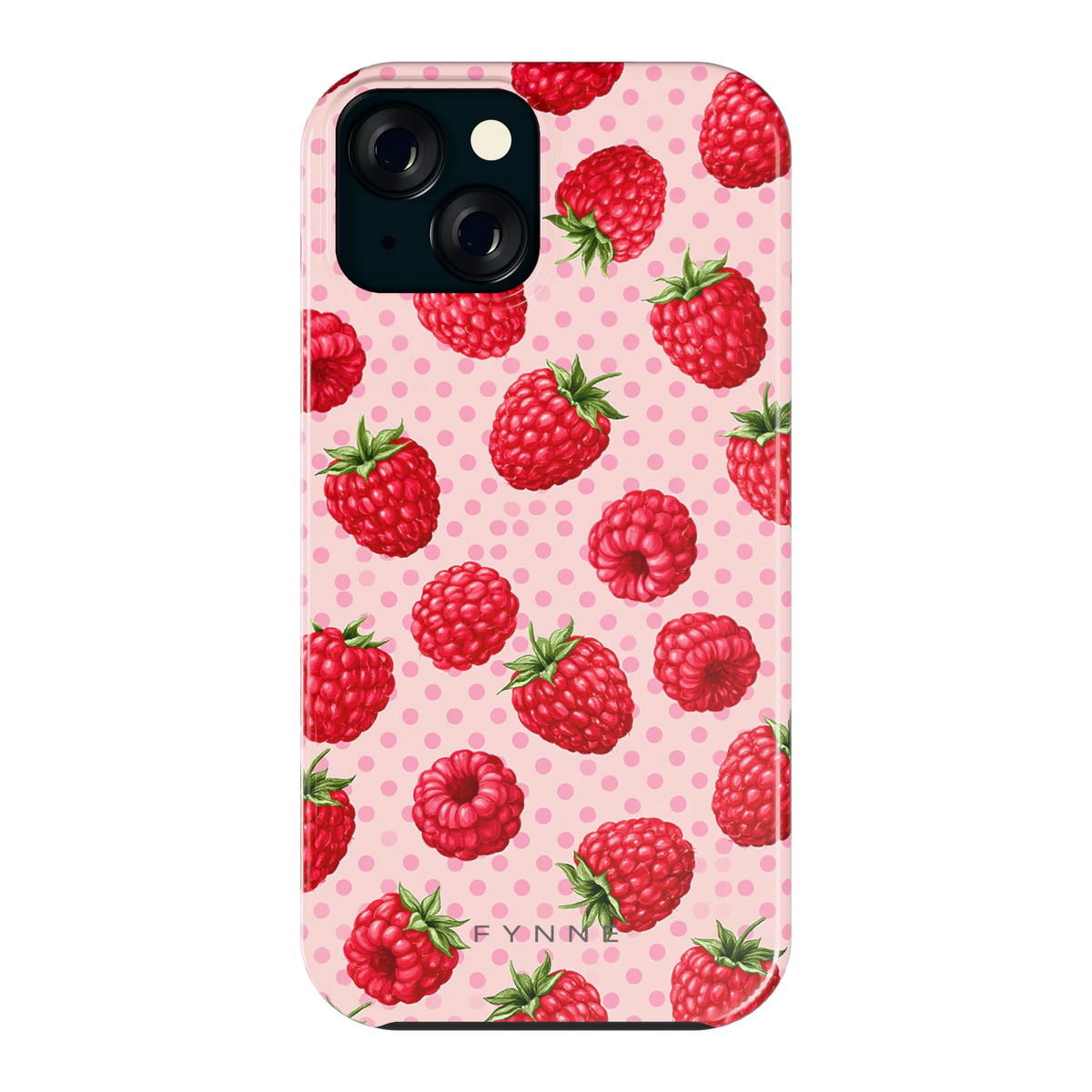 Frambozen Stippen hoesje voor iPhone 15, achterkant