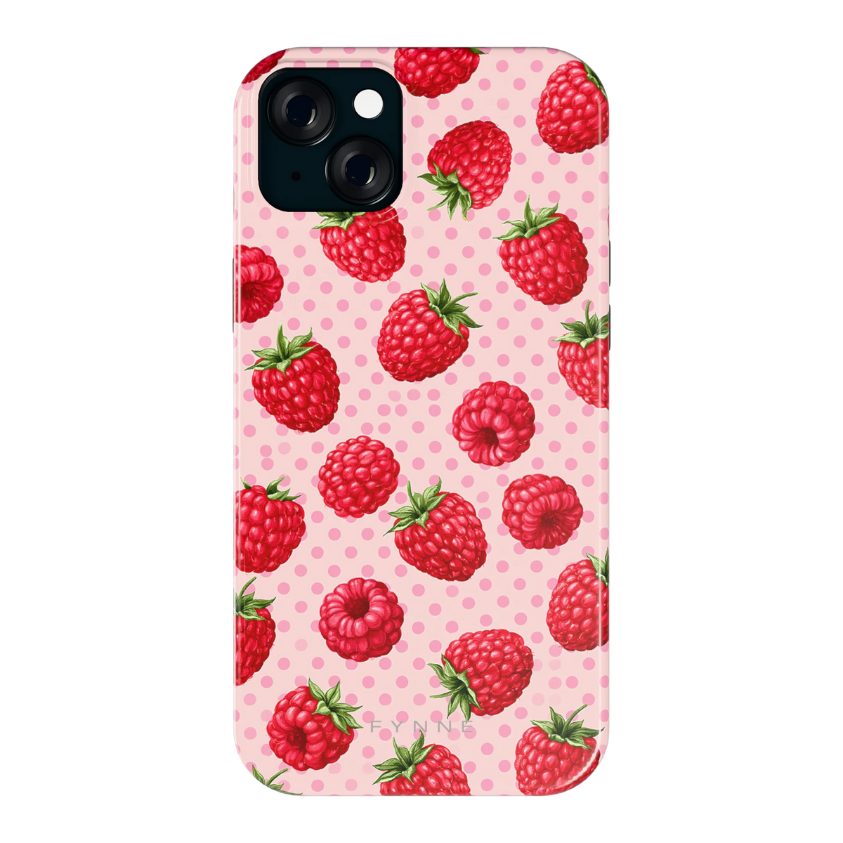 Frambozen Stippen hoesje voor iPhone 15 Plus, achterkant