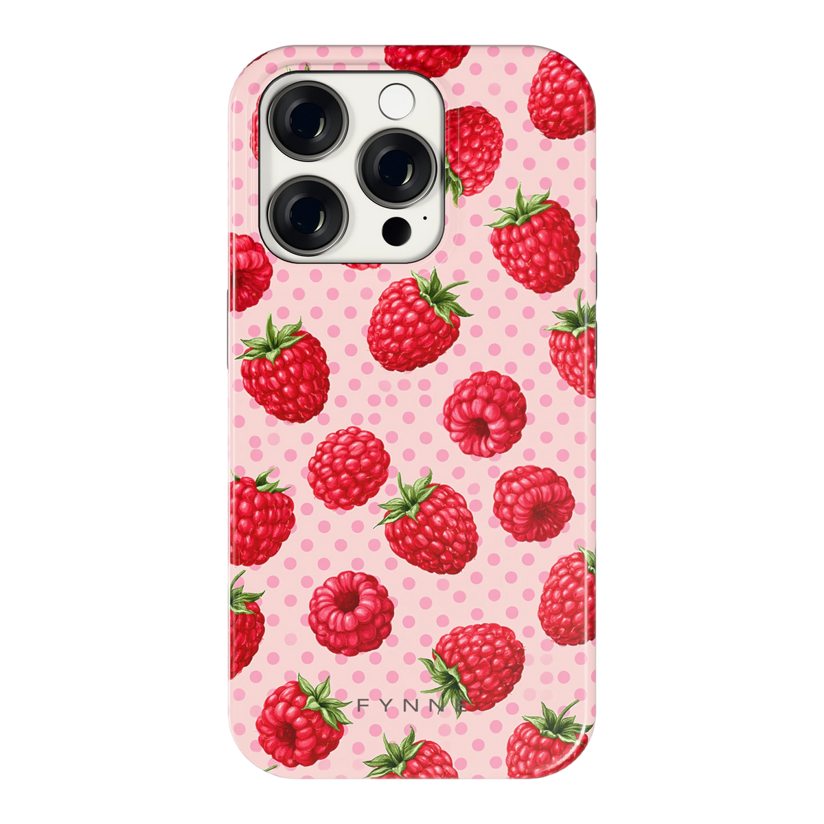 Frambozen Stippen hoesje voor iPhone 15 Pro, achterkant