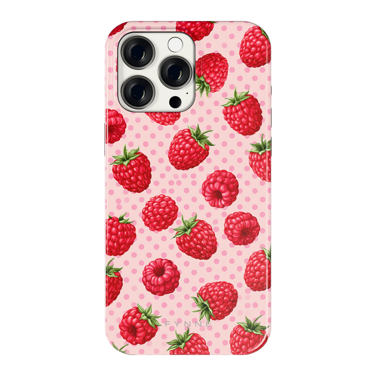 Frambozen Stippen hoesje voor iPhone 15 Pro Max, achterkant